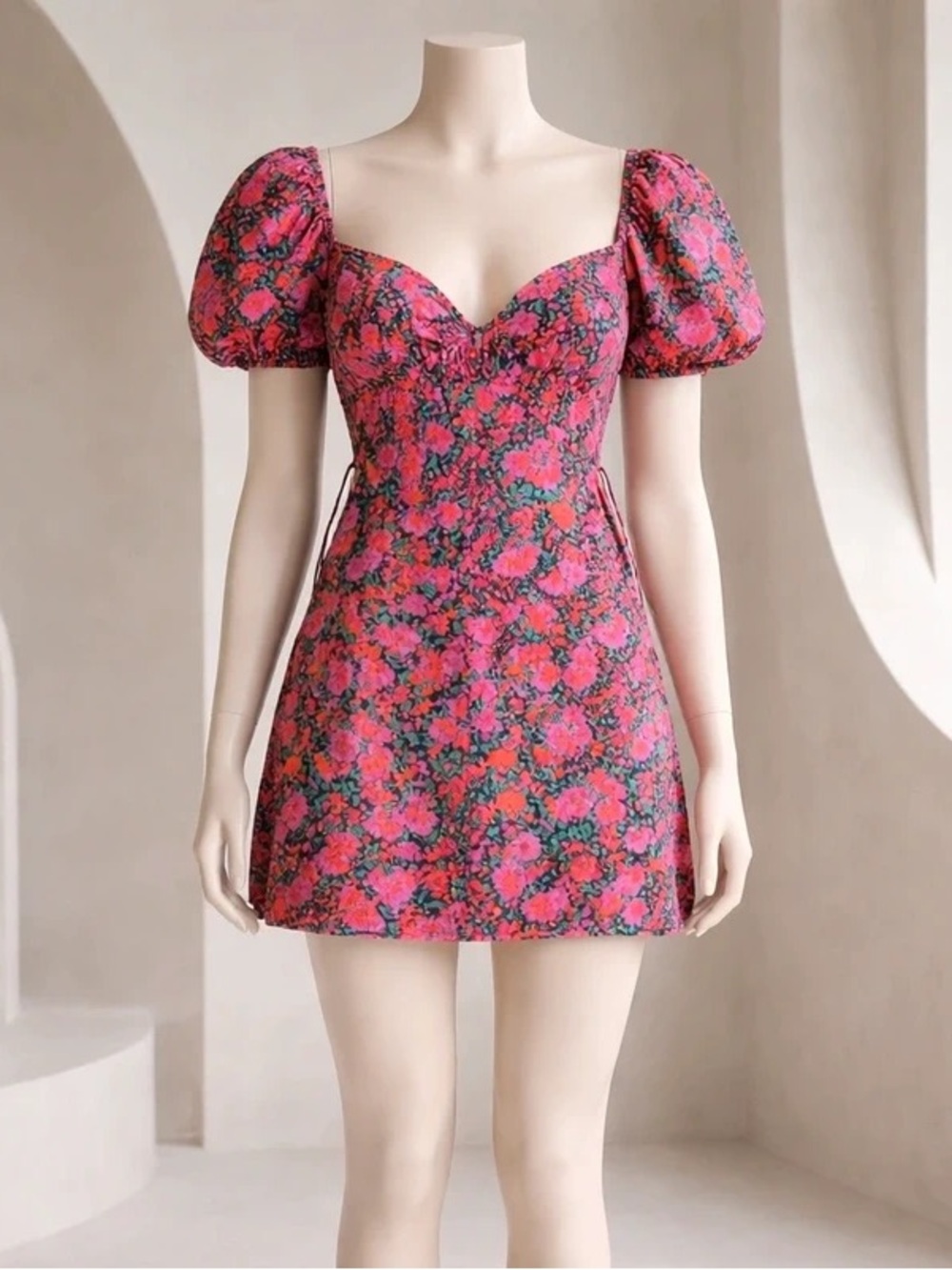Hello Molly Lucky Charms Floral Backless Puff-Sleeve Mini Dress - Picture 7 of 7